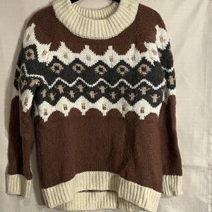 Aerie Brown and Cream Fair Isle Sweater